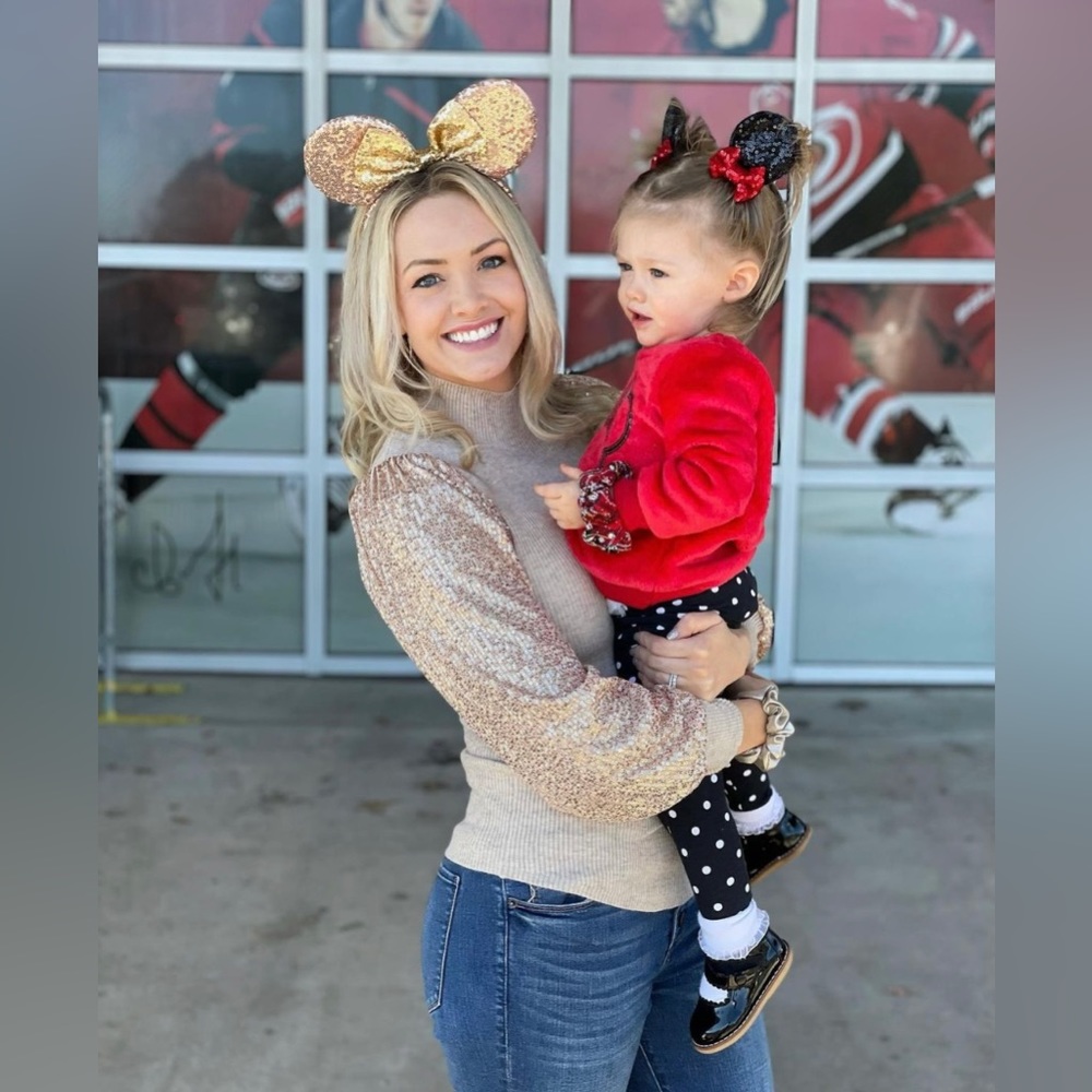 Gold long sleeve sweater with sequin sleeves size small